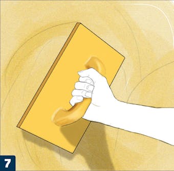 Kingspan isolering: Det färgade bruket läggs på med stålbräda och putsas Kingspan isolering: Det färgade bruket läggs på med stålbräda och putsas